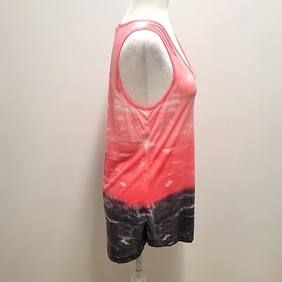Fuda Tie Dye Tank Top with Slits at Shoulders Pink Gray White V-Neck Size M - Picture 6 of 9